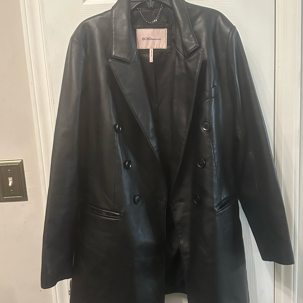 BCBGeneration Women's Double-Breasted Black Faux Leather Jacket